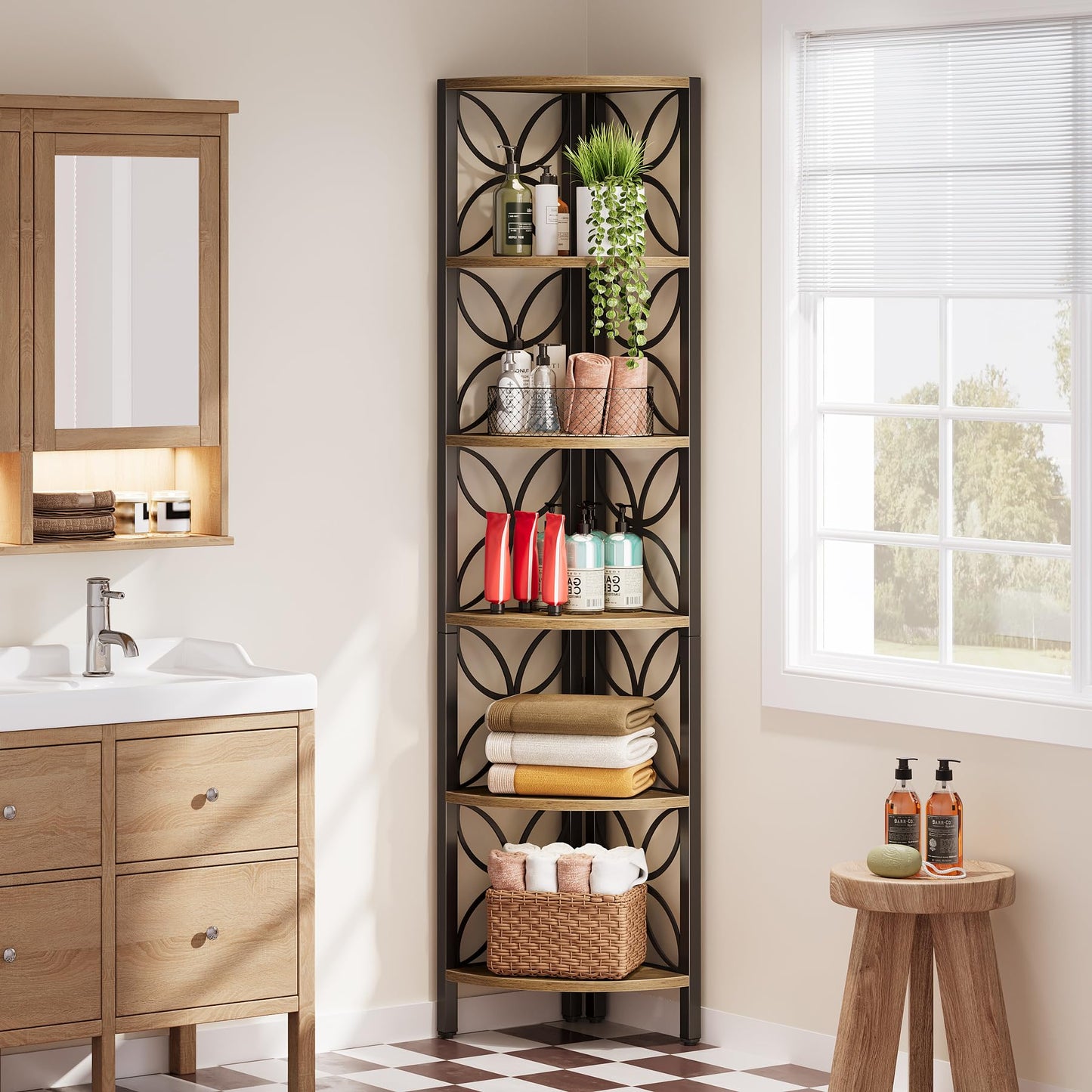 Tribesigns 6-Tier Corner Shelf, 70.9" Rustic Corner Bookshelf Display Shelf for Living Room, Wooden Shelving Unit Plant Stand Storage Rack for Bedroom, Bathroom, Small Space, Rustic Brown