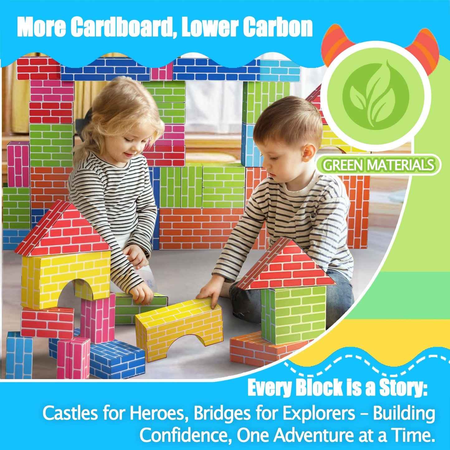 Cartboatoy 48-Pack Cardboard Building Blocks for Kids: 26/36/48 Jumbo Gifts Heavy Duty Develop Creative Thinking Spatial Reasoning Easy to Assemble