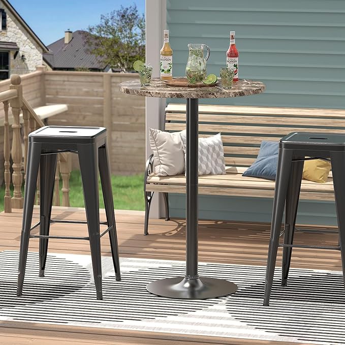 Furmax Bistro Pub Table Round Bar Height Cocktail Table for Home Bar, Round Bar Tables for Party, Dining Room, Living Room and Wedding, Metal Base MDF Top Obsidian, 40.6 Inch Height (4, Faux Marble)