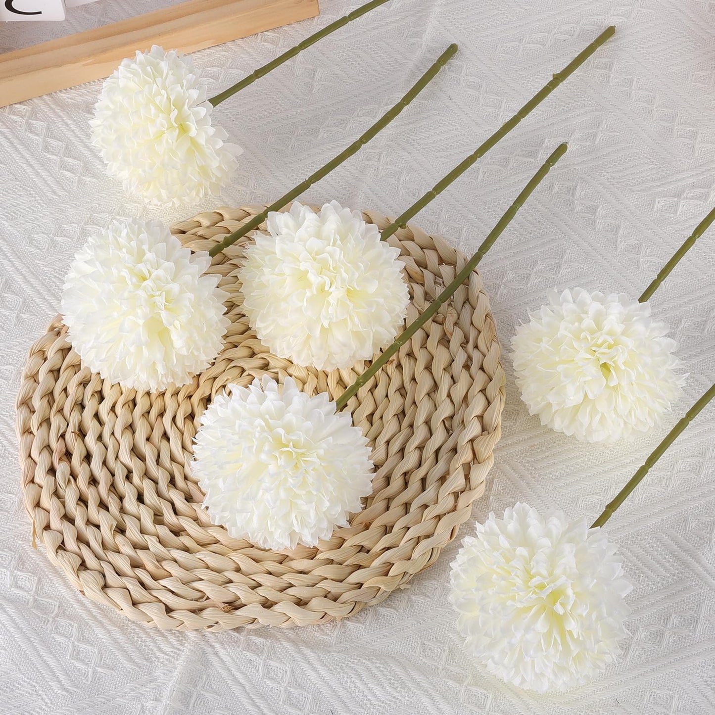 Rowfad 12 Pcs Artificial Chrysanthemums Flowers Silk Ball White Flowers Fake Mums Spring Flowers for Valentine‘s Day Wedding Home Decor (12, White)