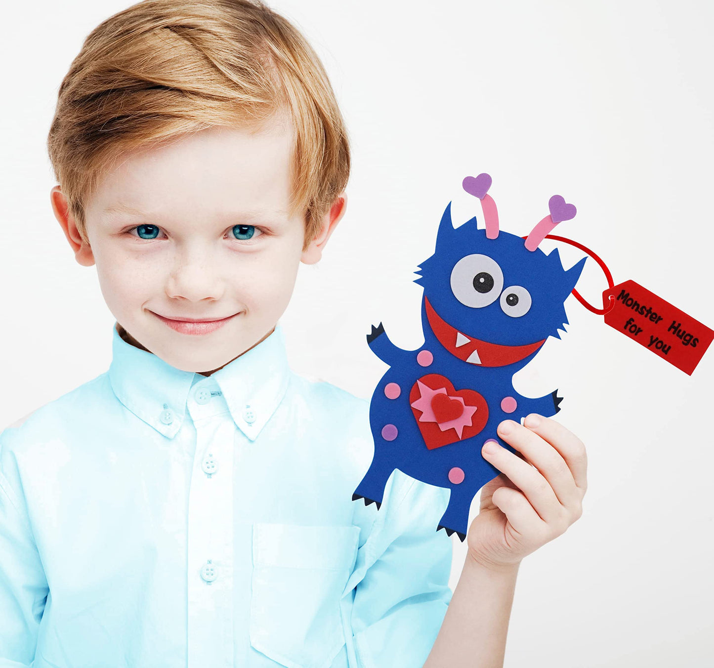 4E's Novelty Valentines Monster Craft Ornament (12 Pack) Foam Valentines Day Crafts for Kids Classroom DIY Valentines Day Card for Kids Bulk - Individually Wrapped, Fun Activity