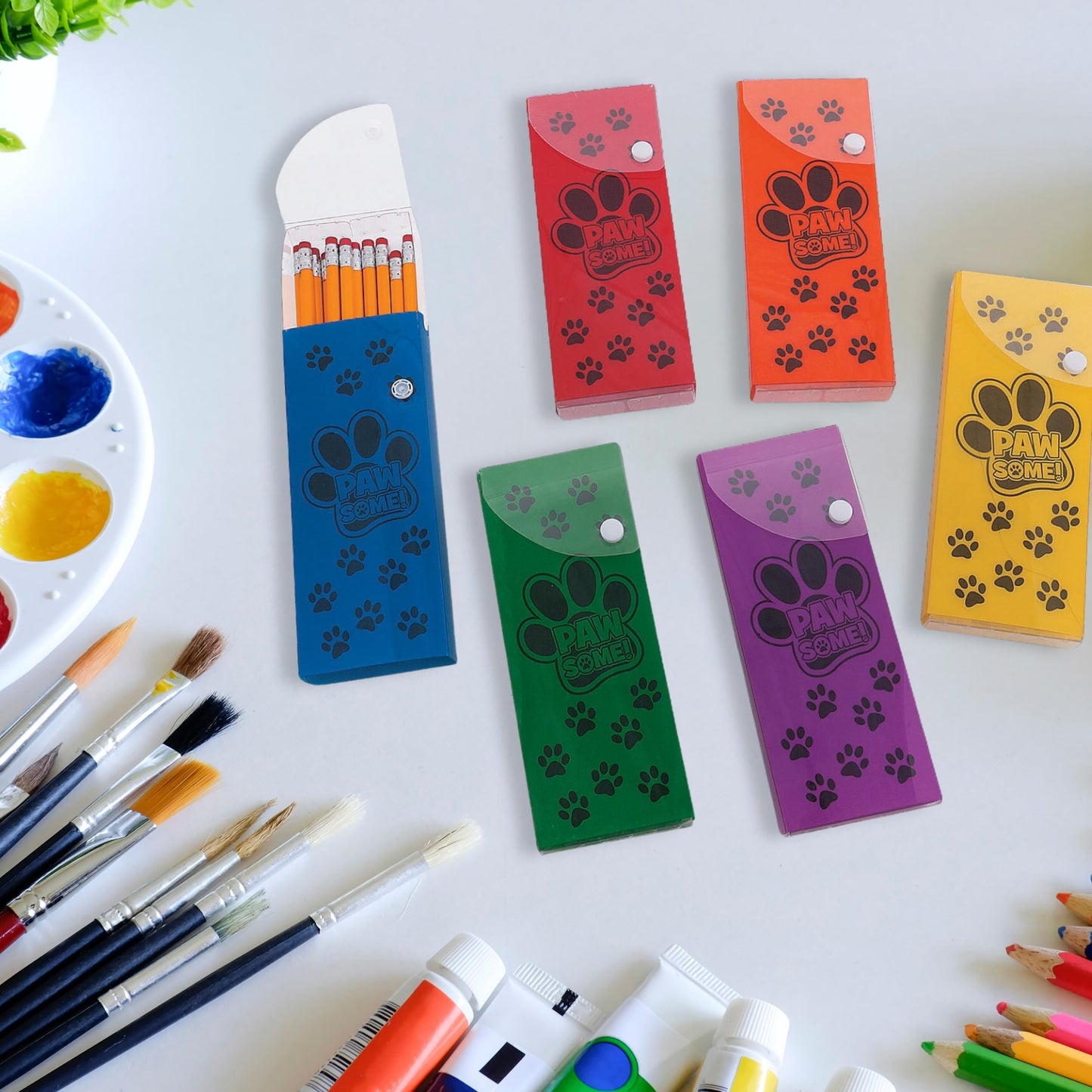 Fun Express Paw Print Plastic Pencil Boxes - 12 Pieces - Educational And Learning Activities For Kids