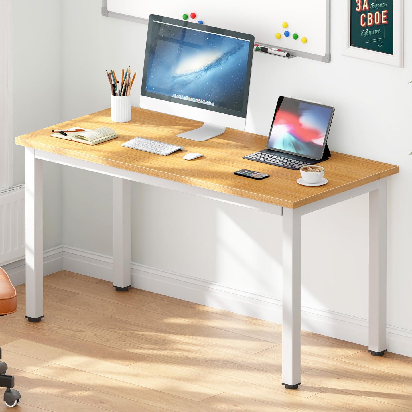 DlandHome 47 inches Medium Computer Desk, Composite Wood Board, Decent and Steady Home Office Desk/Workstation/Table, BS1-120TW Teak and White Legs, 1 Pack