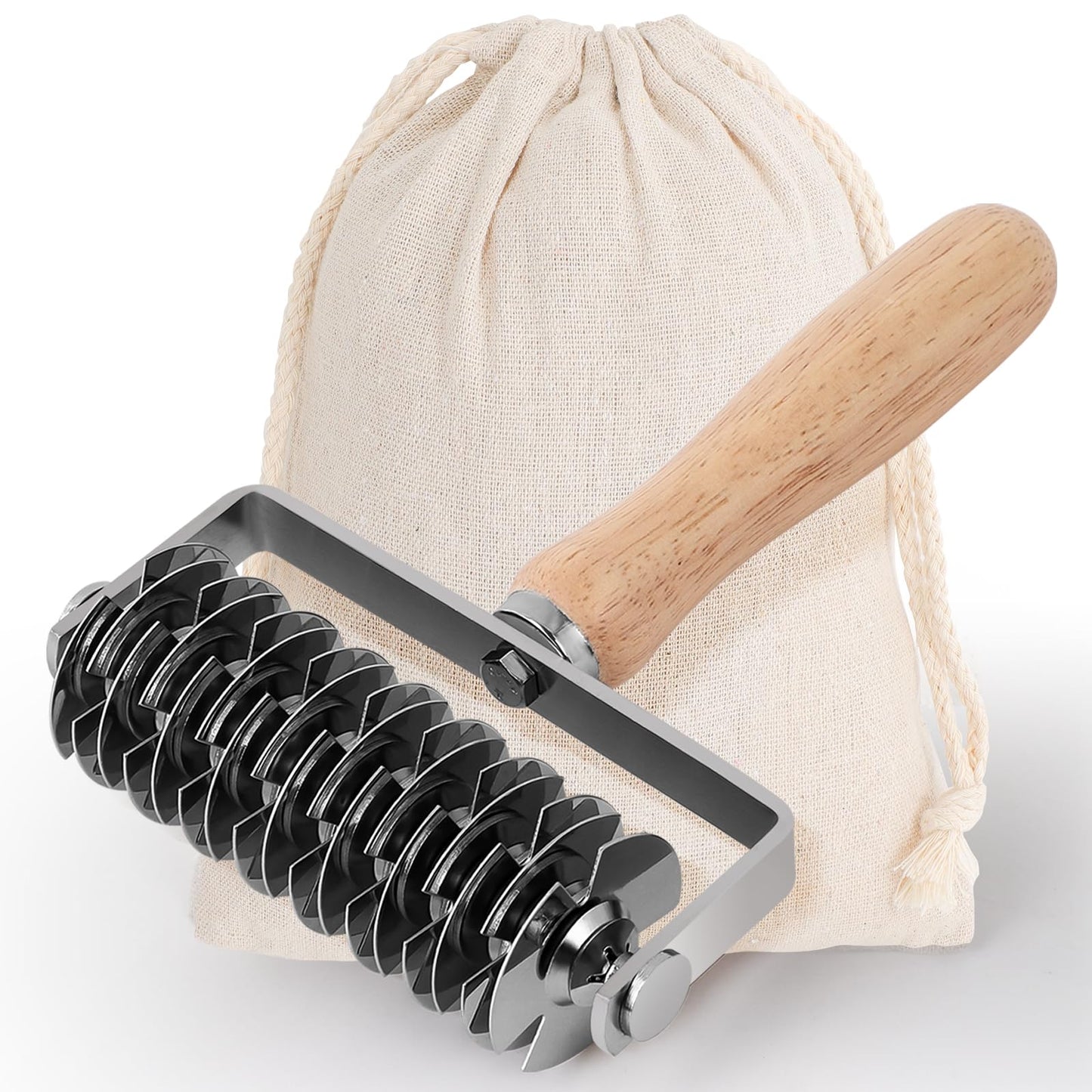 JuyVerq Pastry Lattice Roller Cutter, Stainless Steel Lattice Dough Cutter Wood Handle, Professional Pastry Crust Cutter, Household Time-Saver Cutting Tool Pie Bread Beef Wellington Pizza