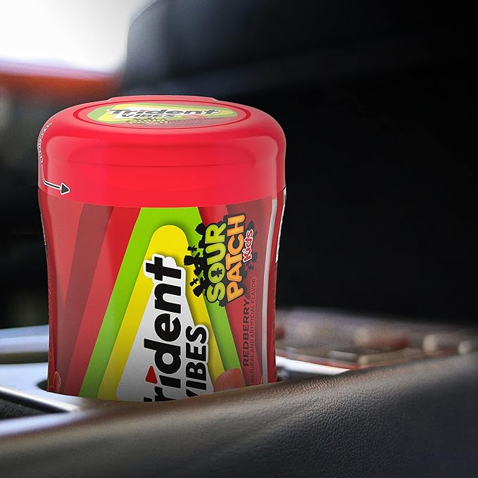 Trident Vibes SOUR PATCH KIDS Redberry Sugar-Free Chewing Gum, 4-40 Piece Bottles (160 Total Pieces)