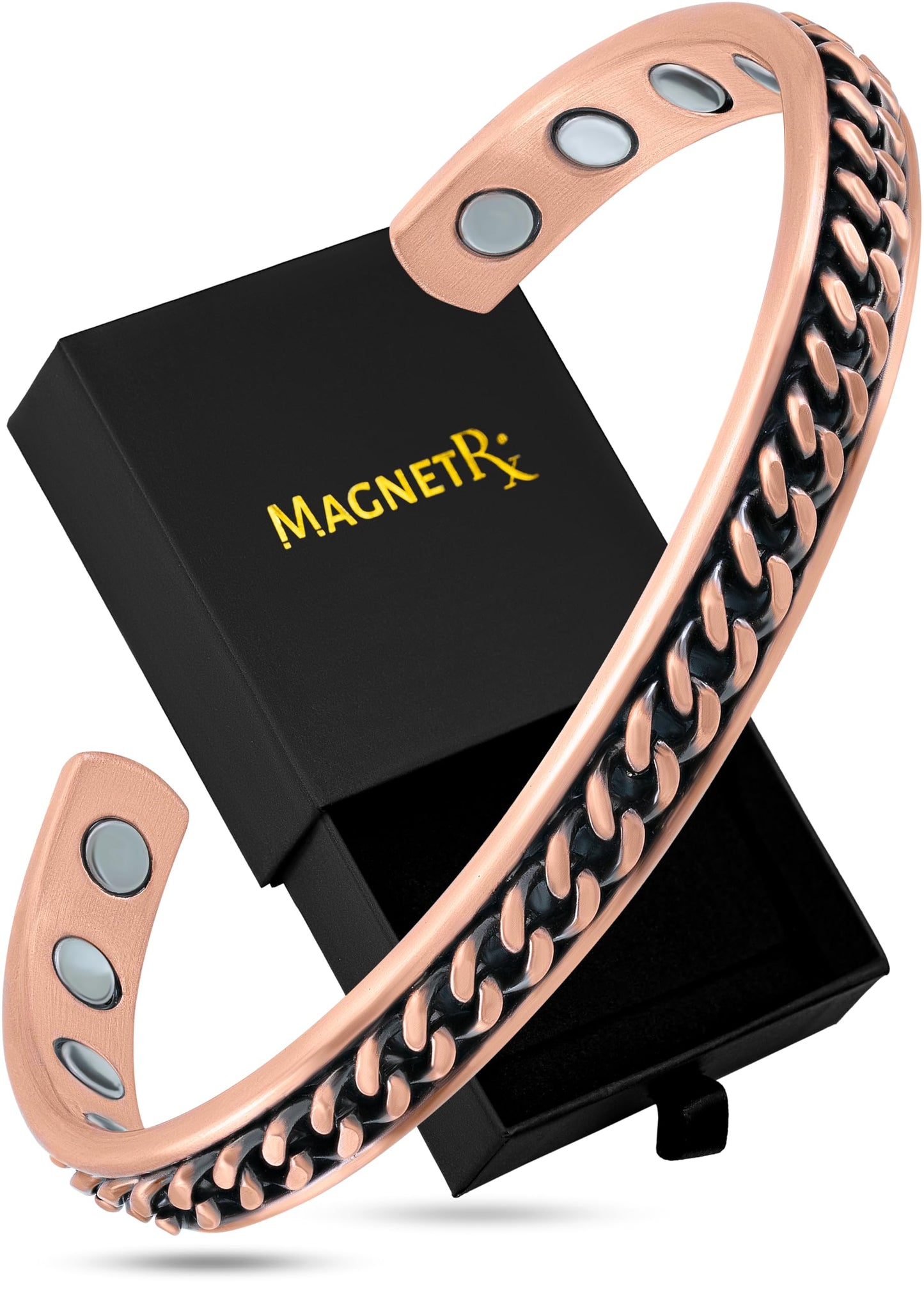 MagnetRX® Copper Magnetic Bracelets – Effective Pure Copper Bracelet for Men and Women – Copper Cuff Adjustable Magnetic Bracelet Bangles (Curb Chain Inlay)