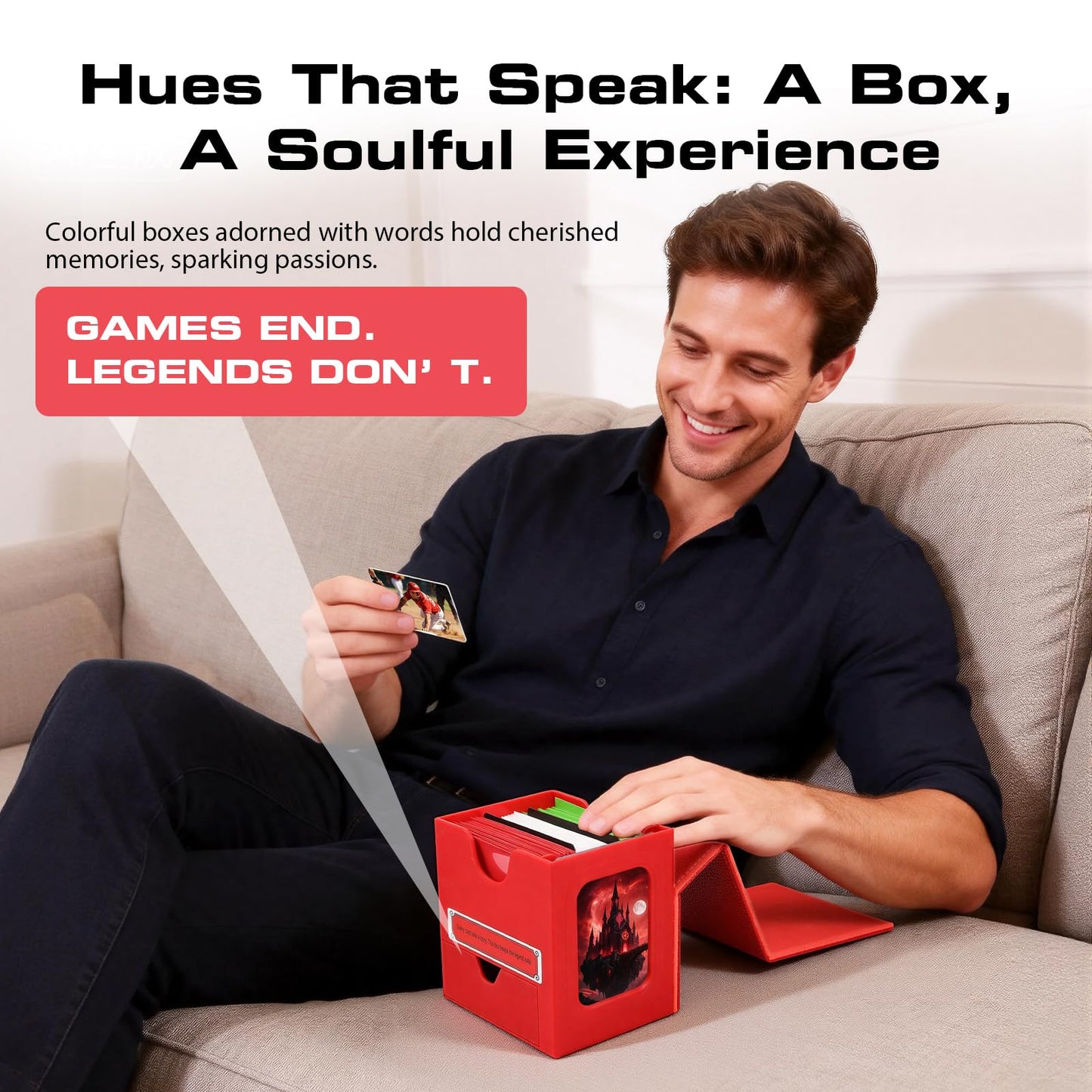 MAKHISTORY Patented MTG Commander DekBox, 100+ Double Sleeved Card Storage Box with Dice Tray, 35pt Card Holder & 2 Dividers - Magnetic Deck Case for TCG/CCG/Magic/Sports Cards, Red