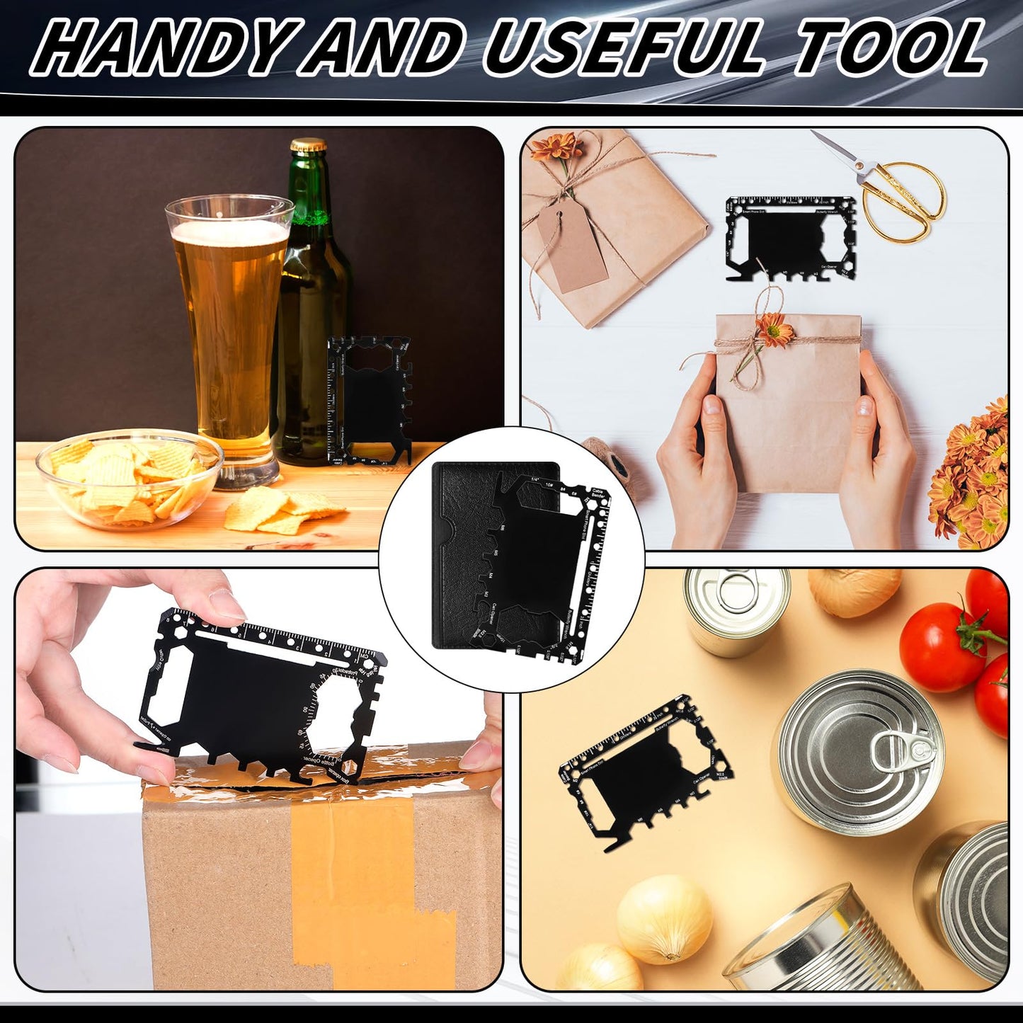 Cholemy 24 Pcs Credit Card Wallet Multitool 46 in 1 Metal Stainless Steel Survival Pocket Tool Bottle Opener Multipurpose Bulk for Husband Dad Men Christmas Birthday Gift, Black