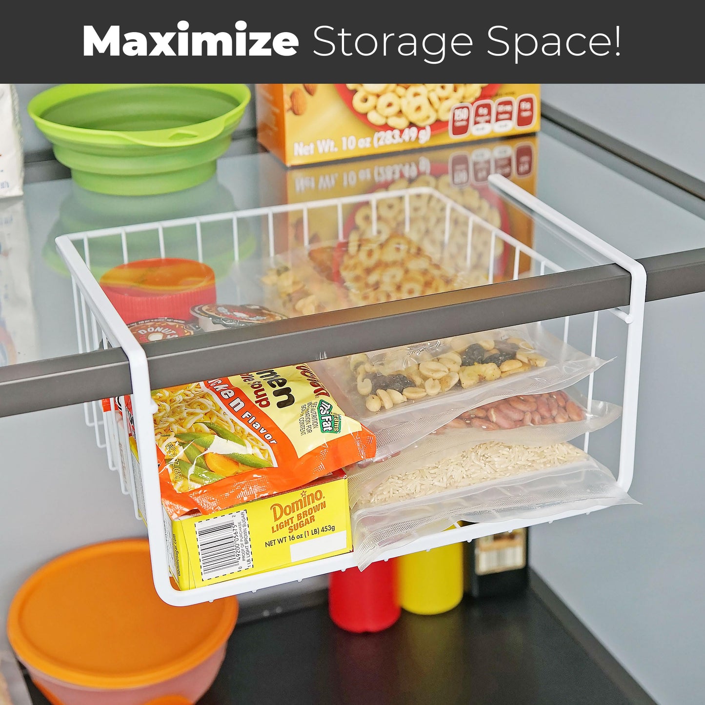 Southern Homewares White Wire Under Shelf Storage Basket Set – 4-Piece Under Cabinet Hanging Storage for Kitchen, Pantry, Organization (10.25" L x 10" W x 4.63" H, 1, Pack of 2)