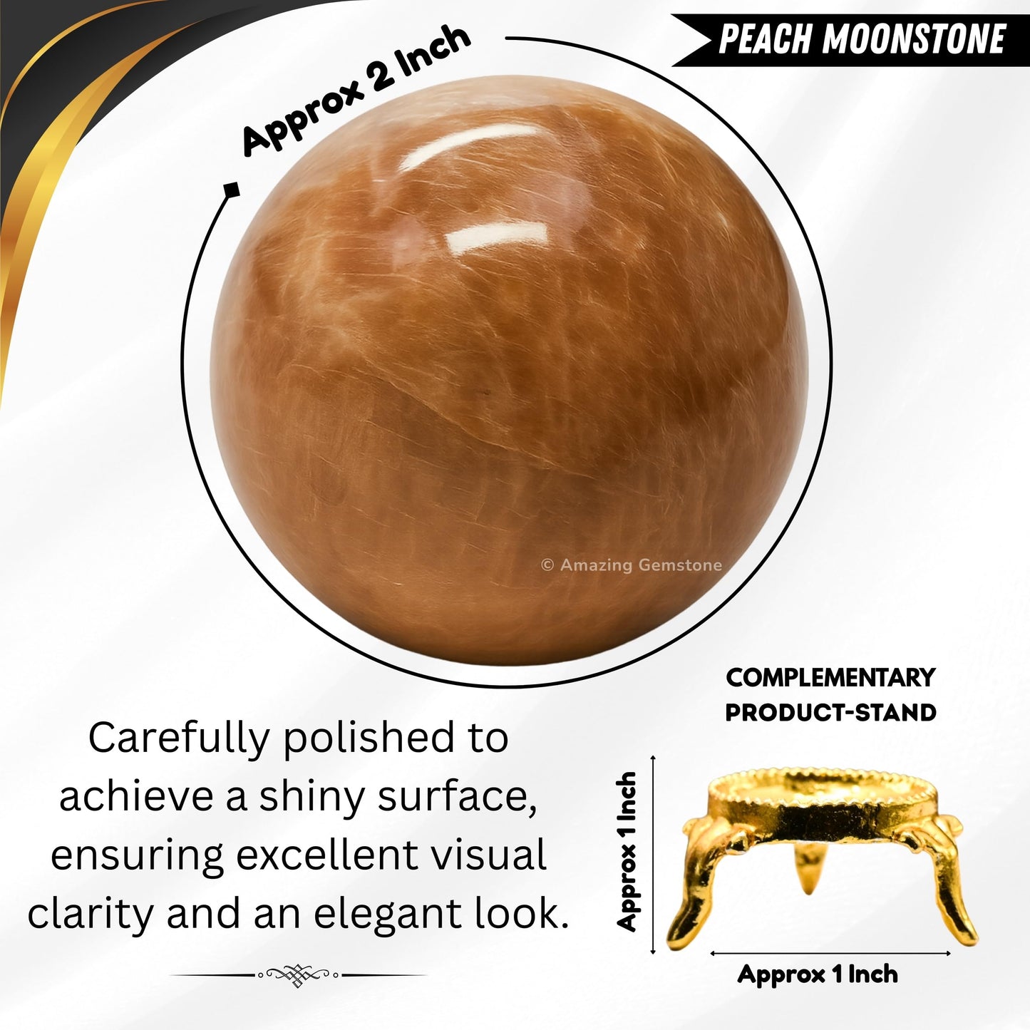 Amazing Gemstone Peach Moonstone Crystal Ball with Stand - 2 Inches Crystal Sphere Meditation Balls for Witchcraft and Decorative Balls