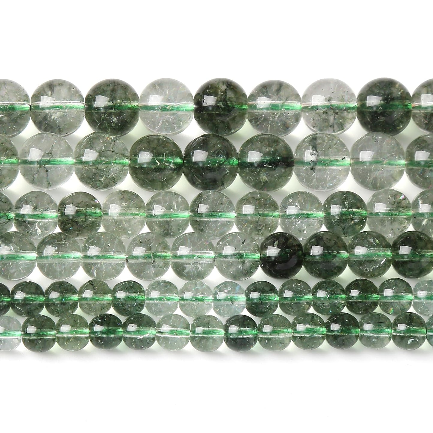 36PCS 10MM Green Crackle Phantom Ghost Crystal Beads for Jewelry Making DIY Bracelet Necklace Accessories 15" Energy Healing Power Stone Beads