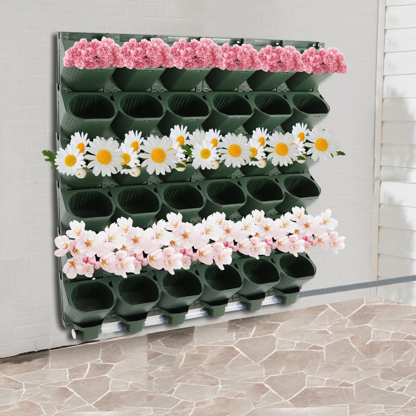 JEYUUMIM Wall Mounted Vertical Garden Planter 36-Slot Vertical Garden Growing System Planters Self-Watering System for Indoors and Outdoor Decor Plastic Pots Balcony Planters Plants Hanging