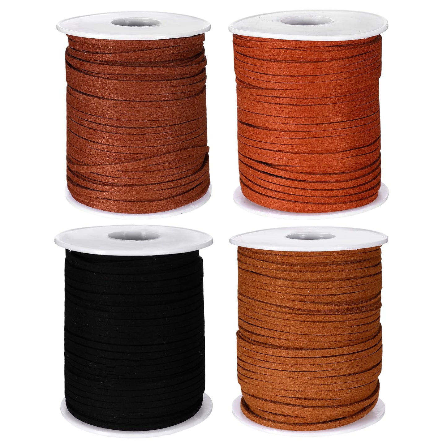 4 Rolls Flat Suede Cord for Jewelry Making, Thin Leather Shoe Laces Strips Ribbon, Faux Leather Strings for Crafting Necklaces Bracelets Tassels Dream Catchers (3mm, 200 Yards)