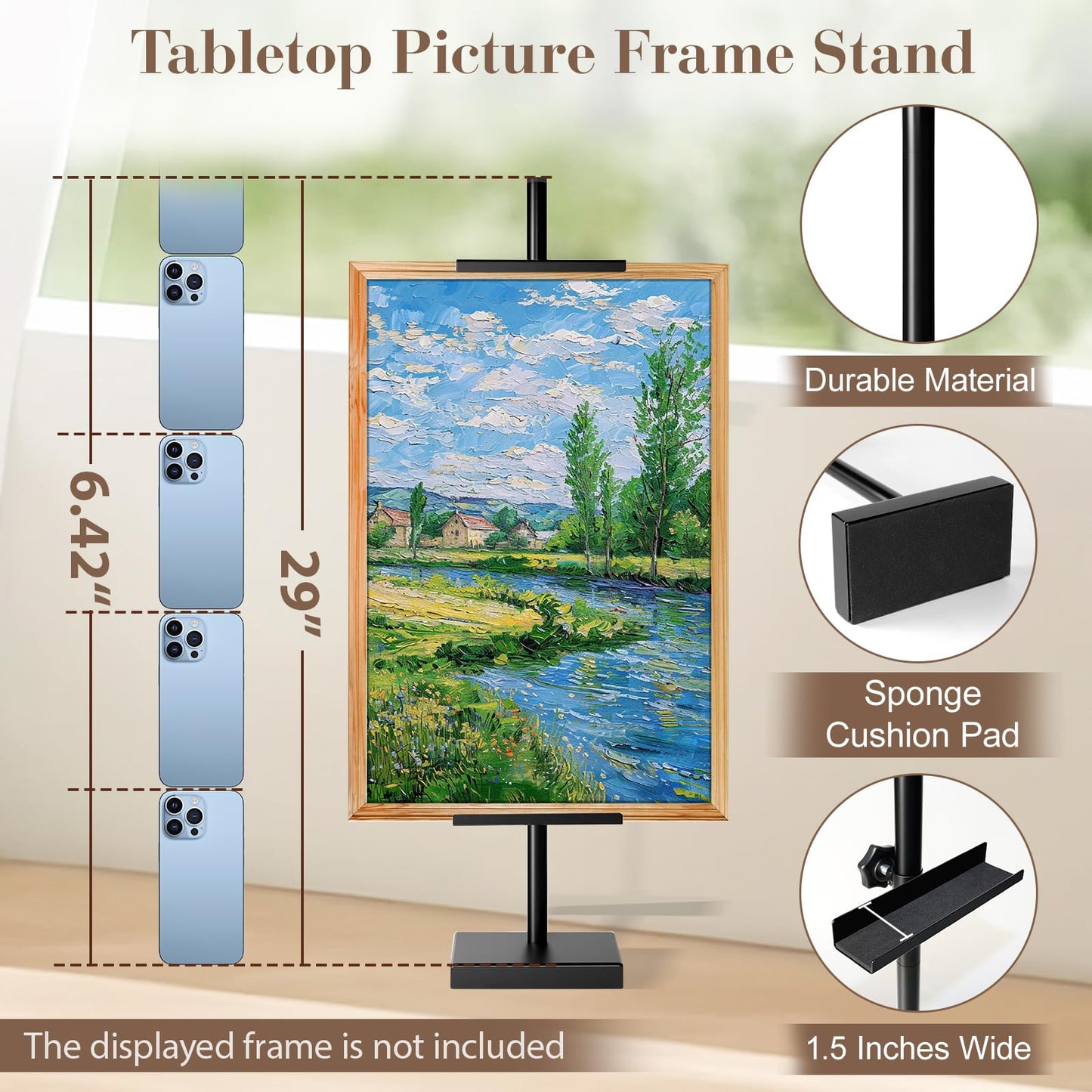 AZEAM Tabletop Easel Stand, Adjustable Poster Stand for Frames up to 29" , Black Metal Standing Easel Display Stand for Art Signs Photos, Framed Artwork Display Easel Stands for Home Events