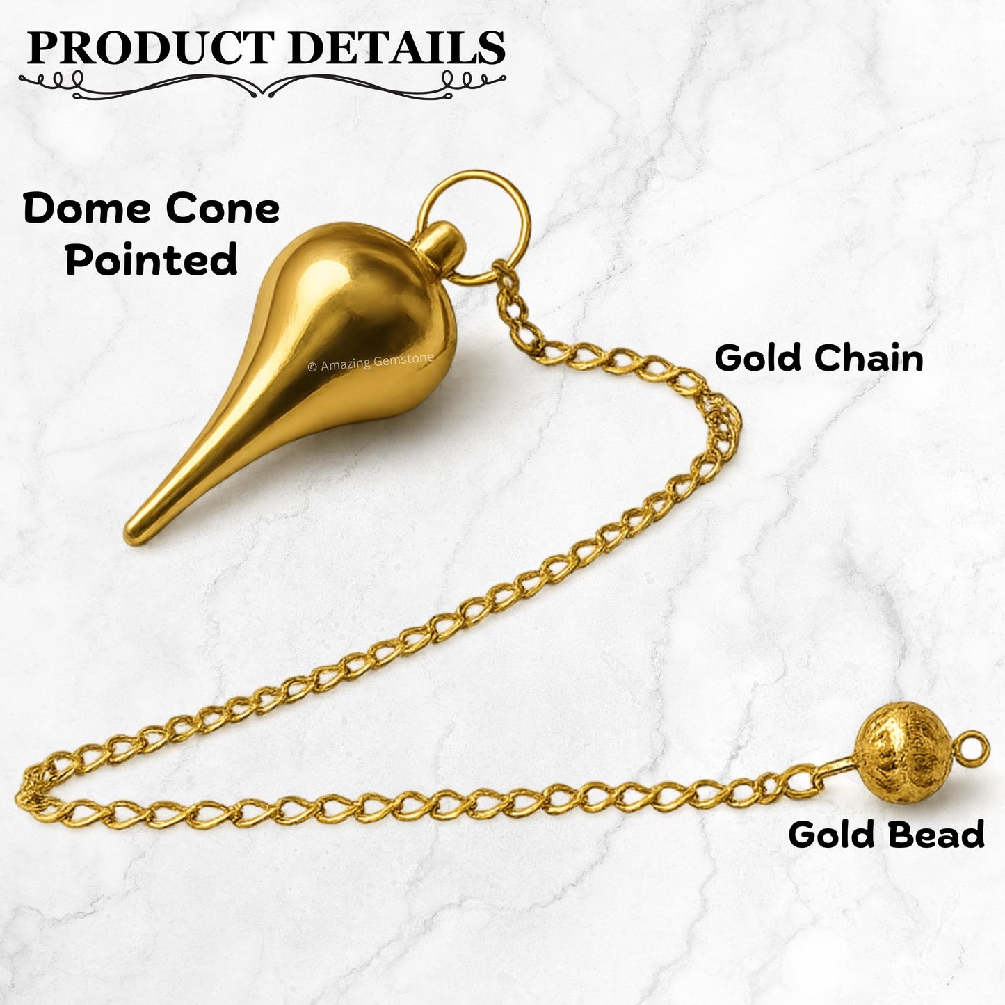 Amazing Gemstone Healing Metal Pendulums for Divination, Gold Dome Cone Point Steel Copper Pendulum High Energy Pendulo de Bronce Pendulos de Mesa MP118