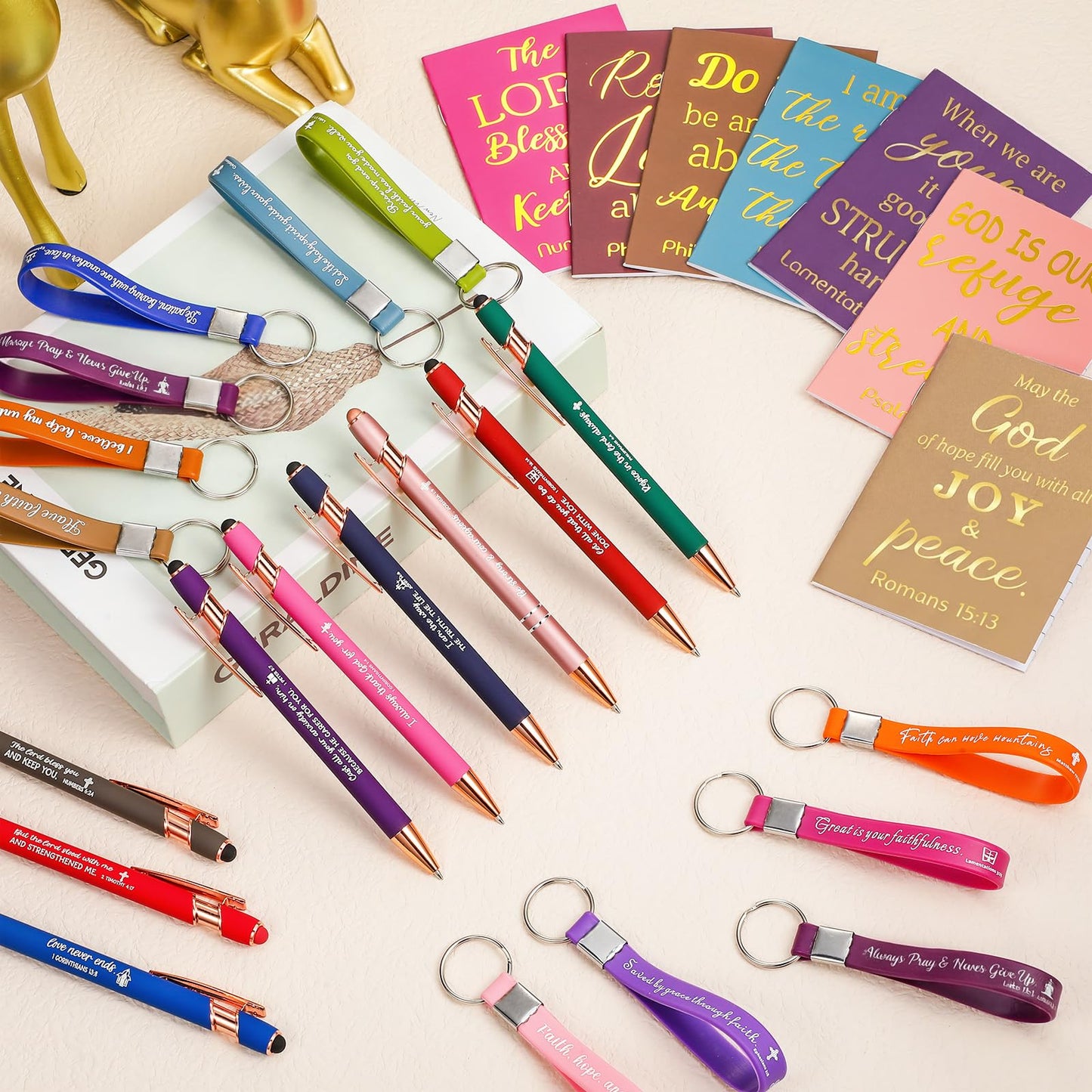 Estune 72 Pcs Christian Bible Gifts Set Bulk Religious Scripture Notebooks Scripture Quote Inspirational Ballpoint Pens Verse Keychain Christmas Inspirational Bible Gifts for Office (Religion)