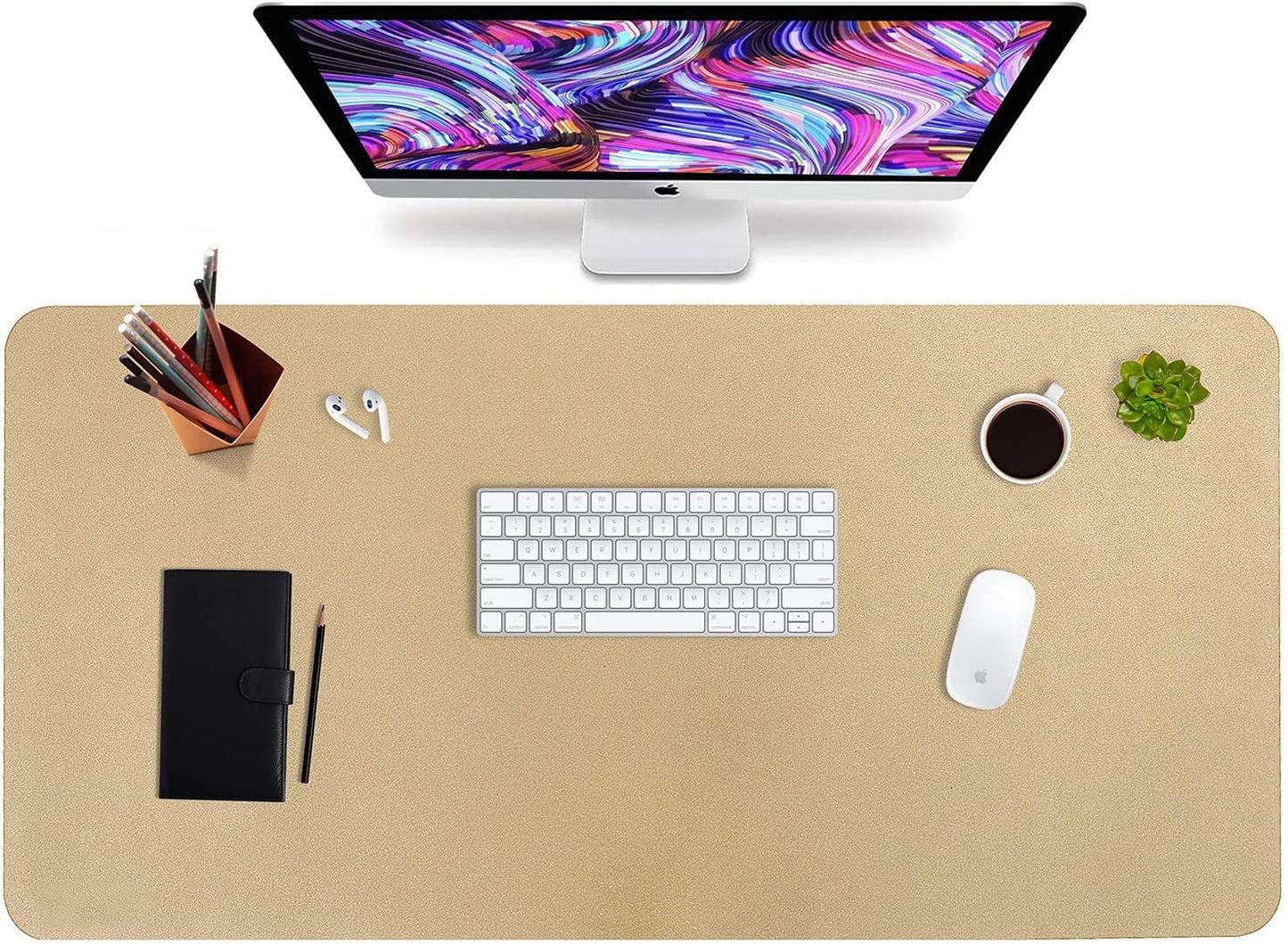 HofferRuffer Desk Pad, Office Desk Protector Mat, Waterproof Desk Mat for Desktop, Dual Side Use Faux Leather Desk Pad for Keyboard and Mouse for Office and Home (Gold, 31.5" x 15.8")