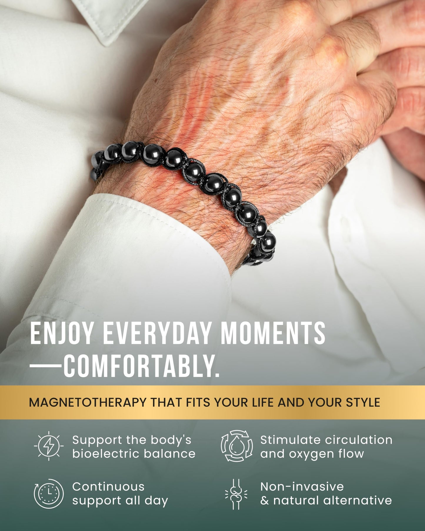 MagnetRX Magnetic Hematite Bracelet - Max Strength Magnet Stones - Magnetic Beaded Bracelets for Men and Women (Bali 8mm Bead)