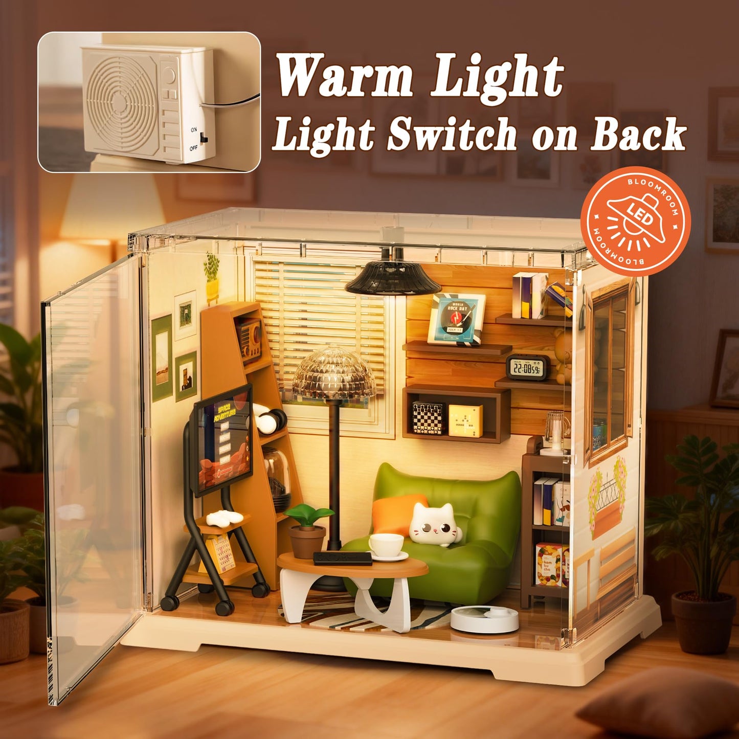 DIY Miniature Living Room Dollhouse Kit with LED, Suitable for Display Mini Figures, Make It Miniature, Mini Dollhouse Kit for Adults, Teens, and Beginners to Build, Gift for Friends and Hobbies