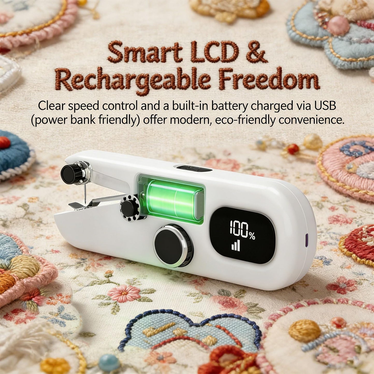 Handheld Sewing Machine, Portable Mini Sewing Machine for Beginners & Adults - Smart LCD Screen, USB-C Fast Charge, 3-Speed Control & Complete Sewing Kit for Home DIY, Fabric Repair and Crafts