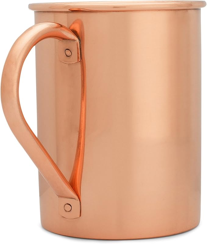 Copper Mules PURE Copper Mug RAW Copper Interior Ideal for Ayurvedic Health Benefits and Moscow Mules - Straight Smooth Finish - Authentic and Strong Riveited Handle - Holds 16oz