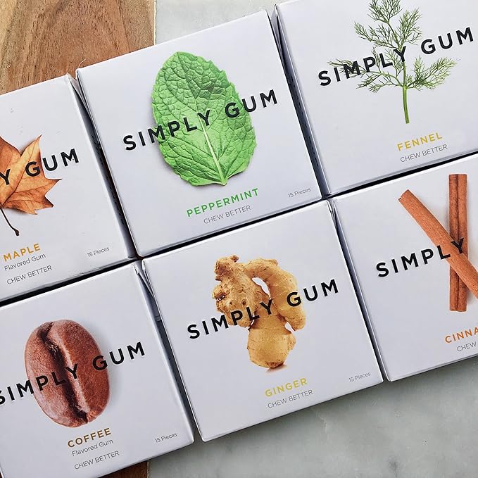 SIMPLY Gum Variety Pack (Assorted Flavors), Plastic-Free Natural Chewing Gum, 12 Pack (180 Pieces) | Vegan, Kosher, Non GMO, Aspartame Free and Sorbitol Free