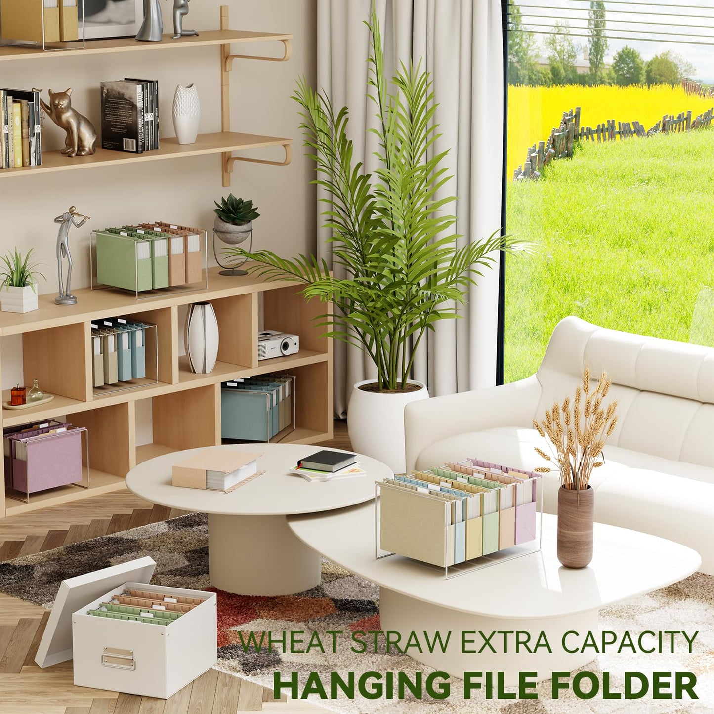 XINGIA Hanging File Folders Letter Size,1'' & 2'' & 3''Expandable File Cabinet Folders with Tabs,Extra Capacity Plastic Hanging File Organizer,12 Pack Pastel Wheat Straw Hang Folder for Office School