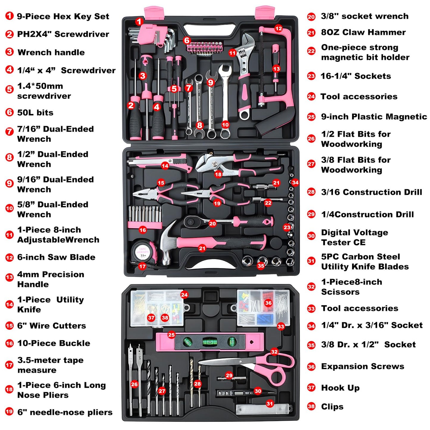 Tool Set- 412 Piece Home Repair/Auto Tool Kit, Storage Organizer with Drawers, Toolbox Storage Case for Women & Men, Perfect for Homeowner, Diyer, Handyman, DIY
