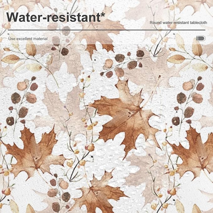 Thanksgiving Maple Leaves Tablecloth, Watercolor Autumn Harvest Fall Watercolor Blue Yellow Leaves Table Cover for Party Picnic Dinner Decor 70x70 Inch Round
