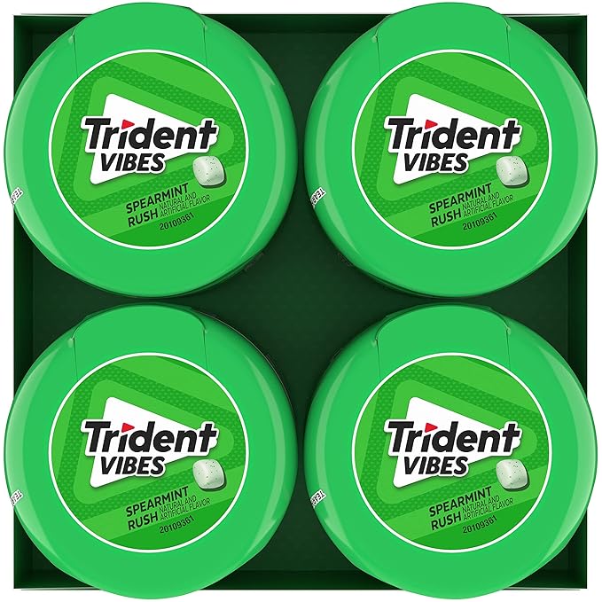 Trident Vibes Spearmint Rush Sugar-Free Chewing Gum, 4 Bottles of 40 Pieces (160 Total Pieces)