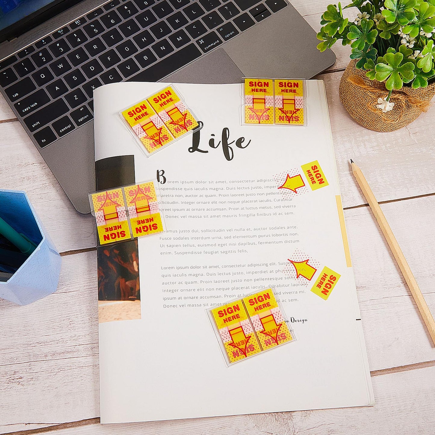 Jutom 25 Pack/ 1250 Pcs Sign Here Tabs 1 Inch Sign Here Stickers Date Post Tabs Flags Stickers with Dispenser Arrow Flags Easy to Post for School Office Book Annotation Kit Supplies, Yellow
