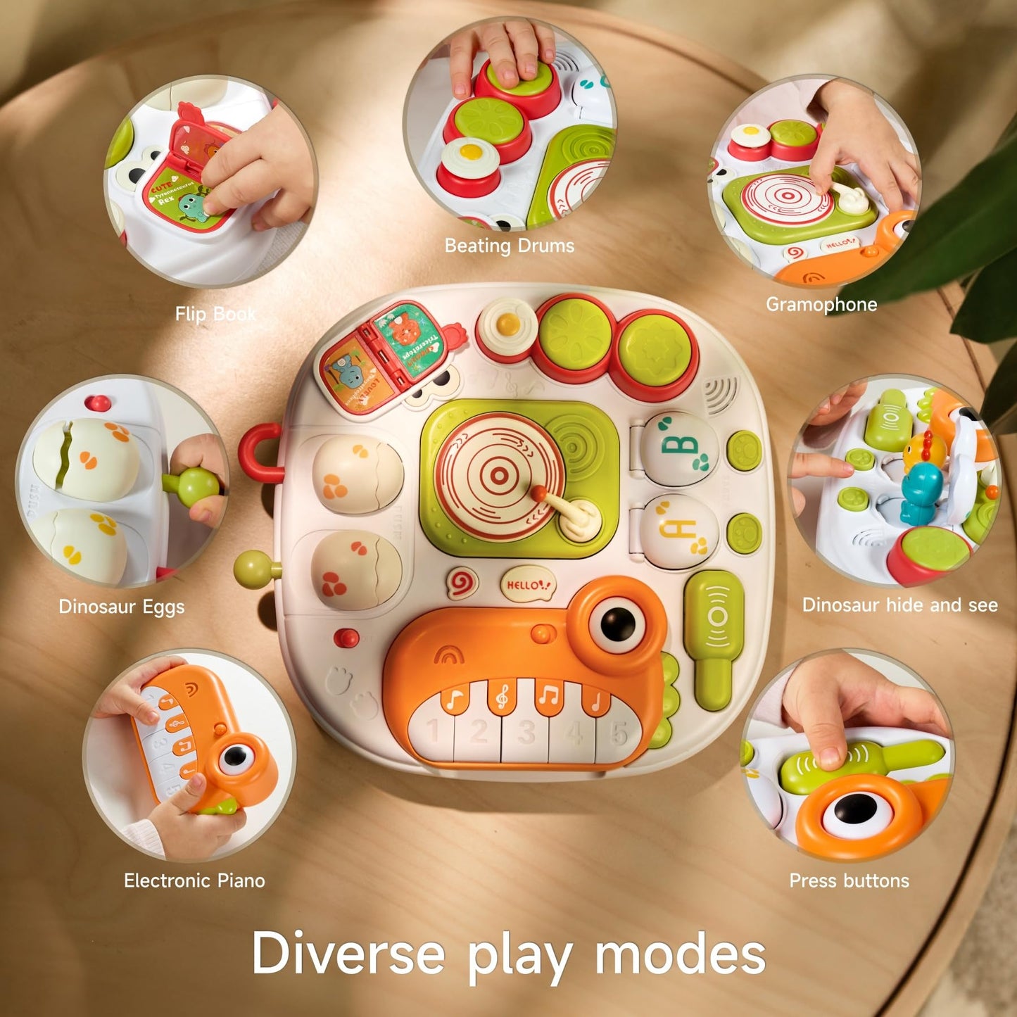 Baby Activity Table Learning & Fun, Baby DJ Table for Sitting Play, Keyboard Musical Toy and Detachable Red Legs Activity Table for Toddlers, Educational Interactive Toys for Kids