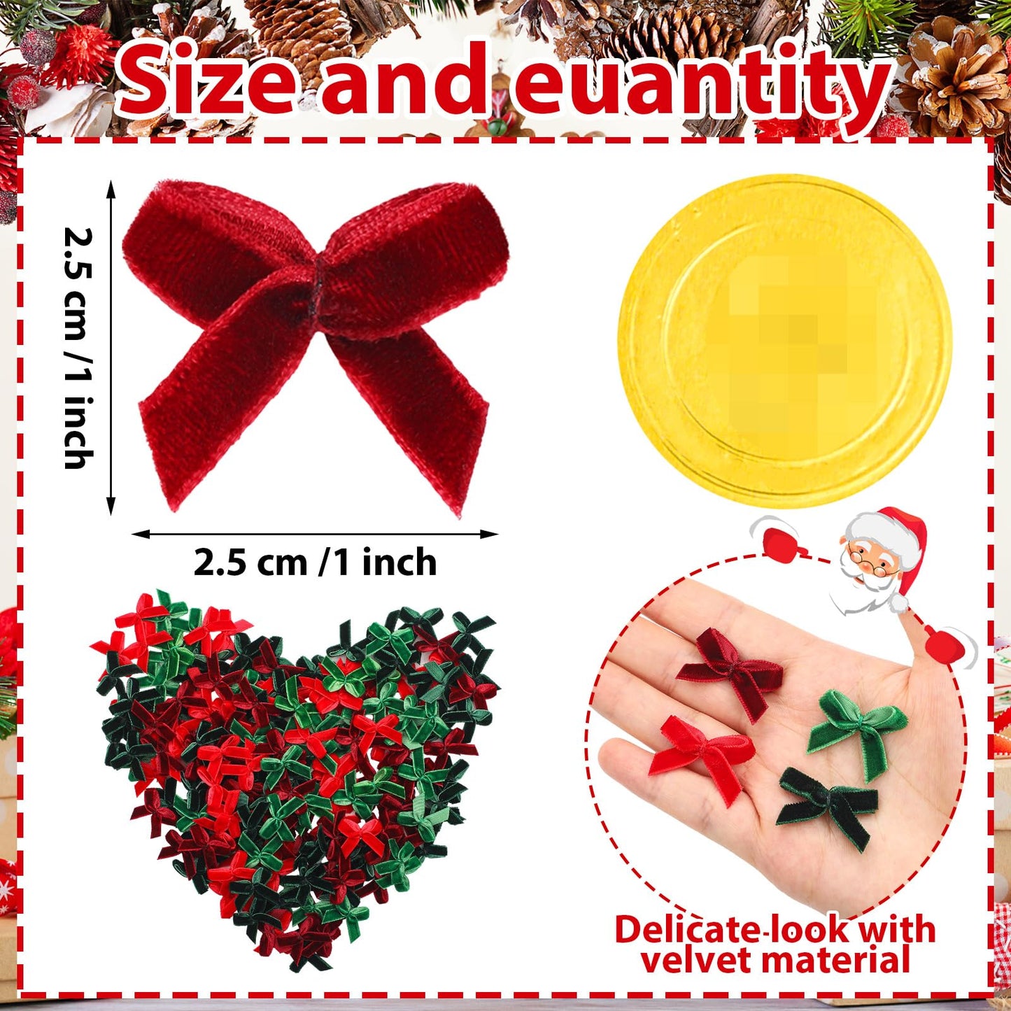 Suncalla 300 Pcs Mini Christmas Bow Christmas Velvet Bows for Crafts 1 Inch Ribbon Bowknot Ornament for Sewing Scrapbooking Gift Wrapping (Plain,Red, Green, Dark Red, Dark Green)