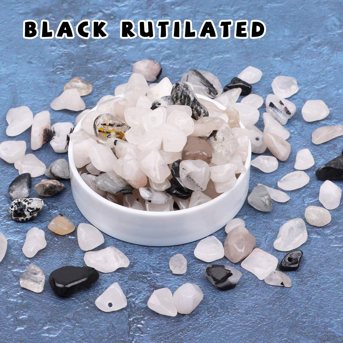 500 pcs Natural Chip Stone Beads, Black Rutilated 5-8 mm Irregular Gemstones Healing Crystal Loose Rocks Bead Hole Drilled for Jewelry Making Bracelet