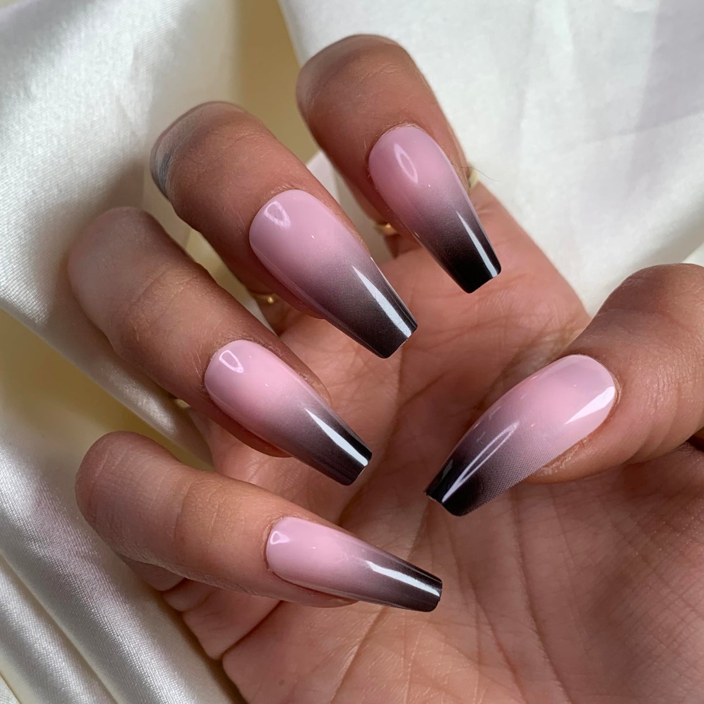 ROCKSTAR Press-On nails by Lavaa Beauty | Ombre Black Tip and Nude Base | Glossy Long Coffin Nails
