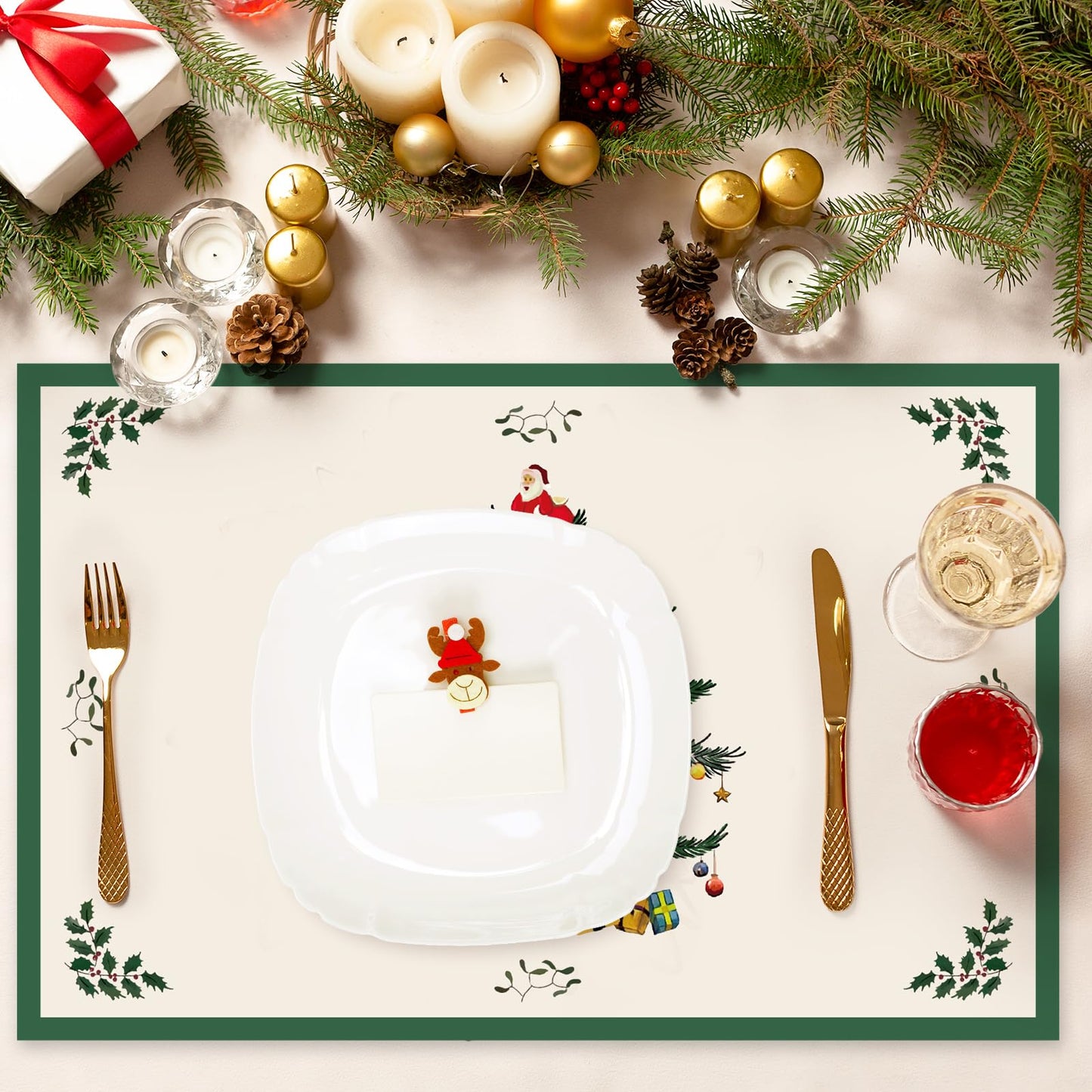 50 Pack Christmas Paper Place Mats Vintage Xmas Tree Gift Box Santa Placemats 11 x 17 Inch Retro Table Mats for Winter Holiday Birthday Dinner Table Setting