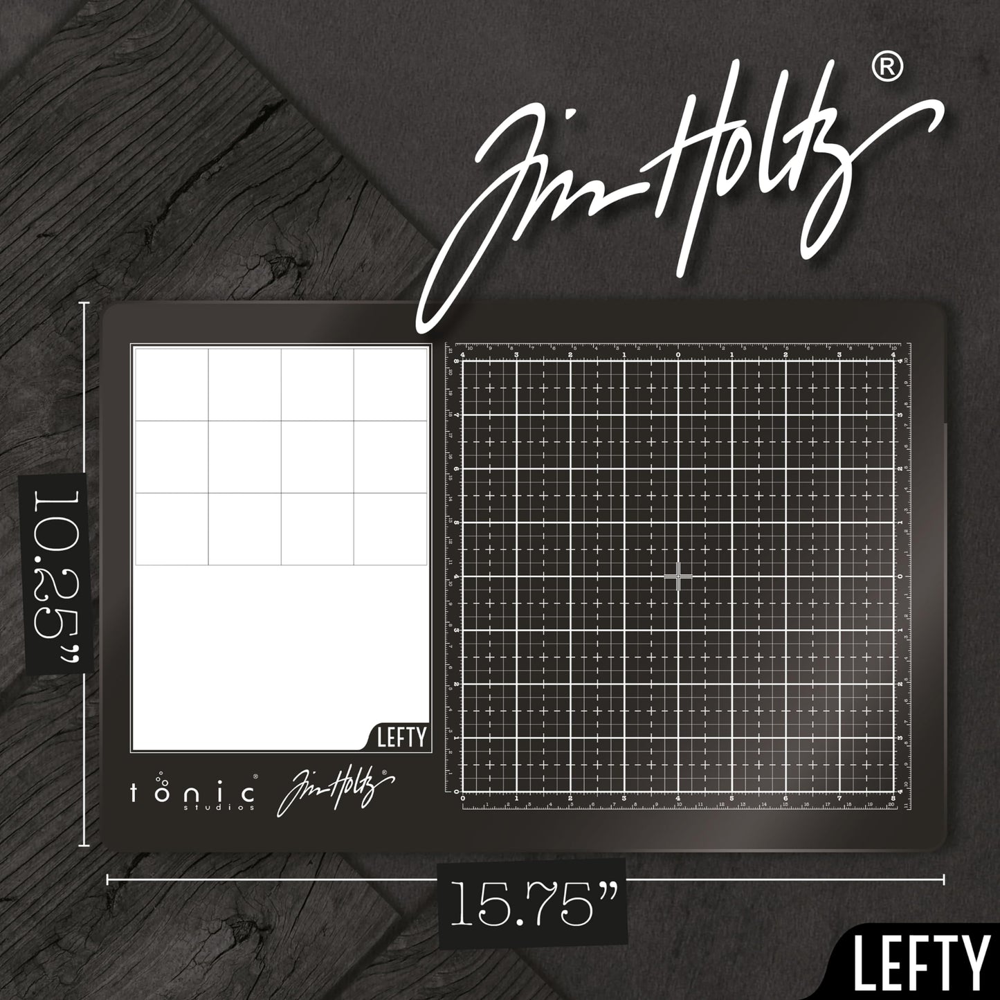 Tim Holtz Travel Glass Cutting Mat - Left Handed Portable Work Surface with 8x8 Measuring Grid and Palette for Mixed Media - Art Supplies with Carry Case