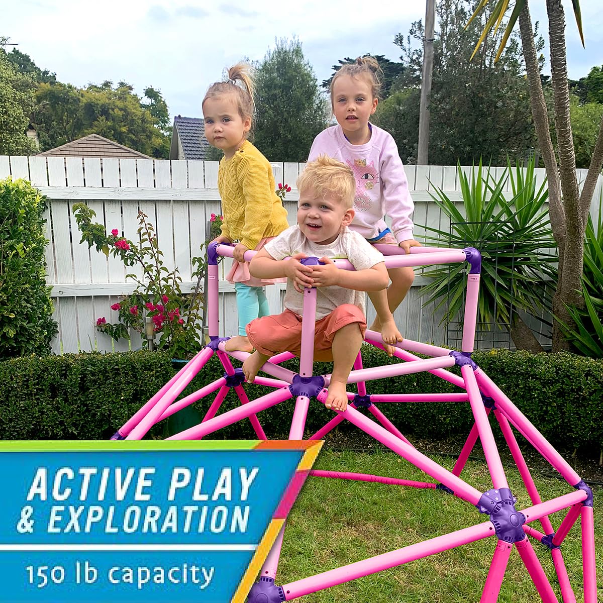 Eezy Peezy Climber with Top - Active Indoor Outdoor Play Set Climbing Dome Equipment Toys - Fun for Kids Ages 3 to 6 Years Old, Pink