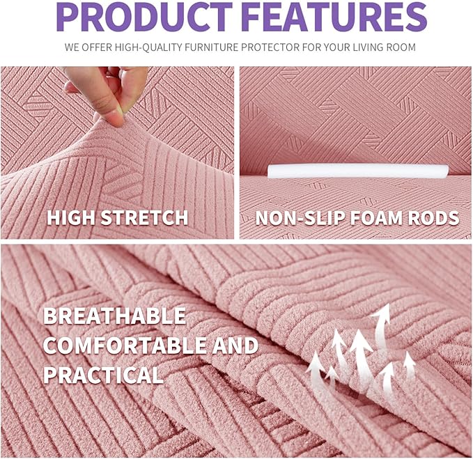 ZNSAYOTX Chair Cover with Arms (30"-47"), New Striped Sofa Chair Covers for Living Room, Dogs Pet Friendly Anti-Slip Chair Protector Spandex Armchair Slipcovers (Rose, Chair)