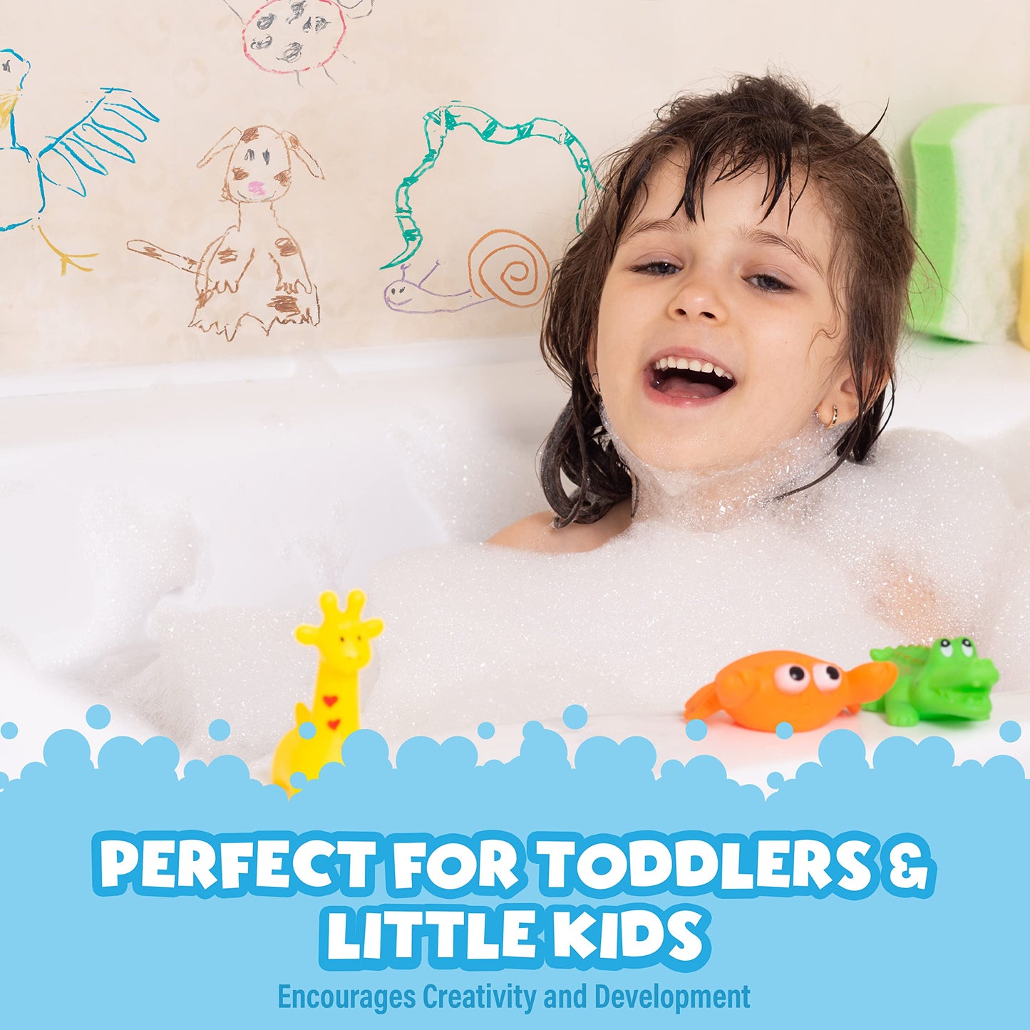 Tub Works® Smooth™ Bath Crayons Bath Toy, 24 Pack | Nontoxic, Washable Bath Crayons for Toddlers & Kids | Unique Formula Draws Smoothly & Vividly on Wet & Dry Tub Walls | Hexagon Grip Bathtub Crayons