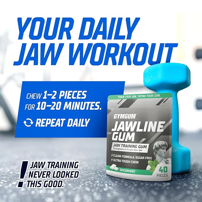 GYMGUM Jawline Gum Ultra Hard Chewing Gum | No Calories, No Sugar, No Artificial Sweeteners | Keto Friendly Mewing Gum for Jawline Training & Exerciser