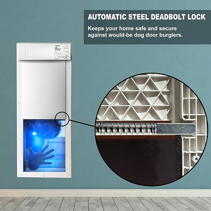 Power Pet Automatic Electronic Pet Door by High Tech Pet - Pet Operated Dog Door, High Security, Air Tight, for Medium Dogs up to 30 lbs. (8¼" X 10" Pet Opening), Door Mount, Easy Install - PX-1DM