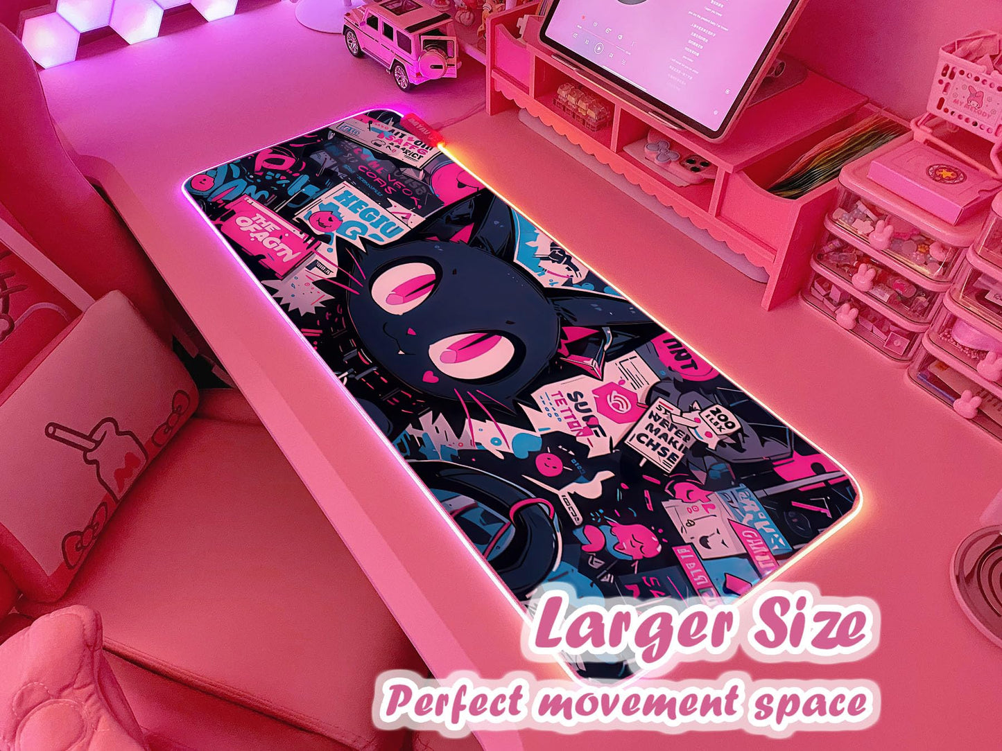 JMIYAV Pink RGB Gaming Mouse Pad 31.5x12 Inch PC XL Large Extended Glowing Led Light Up Desk Pad Non-Slip Rubber Base Computer Cute Mousepad Mat Desk Accessories Gaming Setup 104