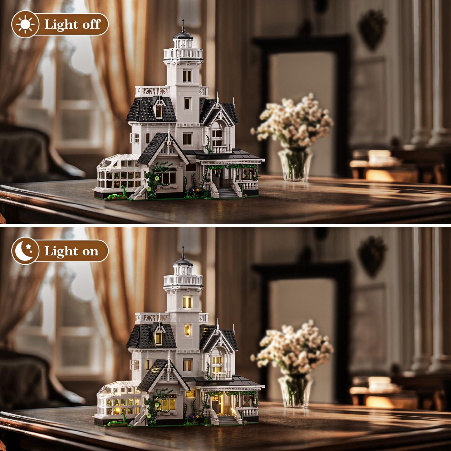 Magic House Building Set with LED Light, Owens House Blocks Toy, Creator Architecture Model Building Kit, Compatible with Lego Horror House, Home Office Decor Gift for Adults (1877PCS)