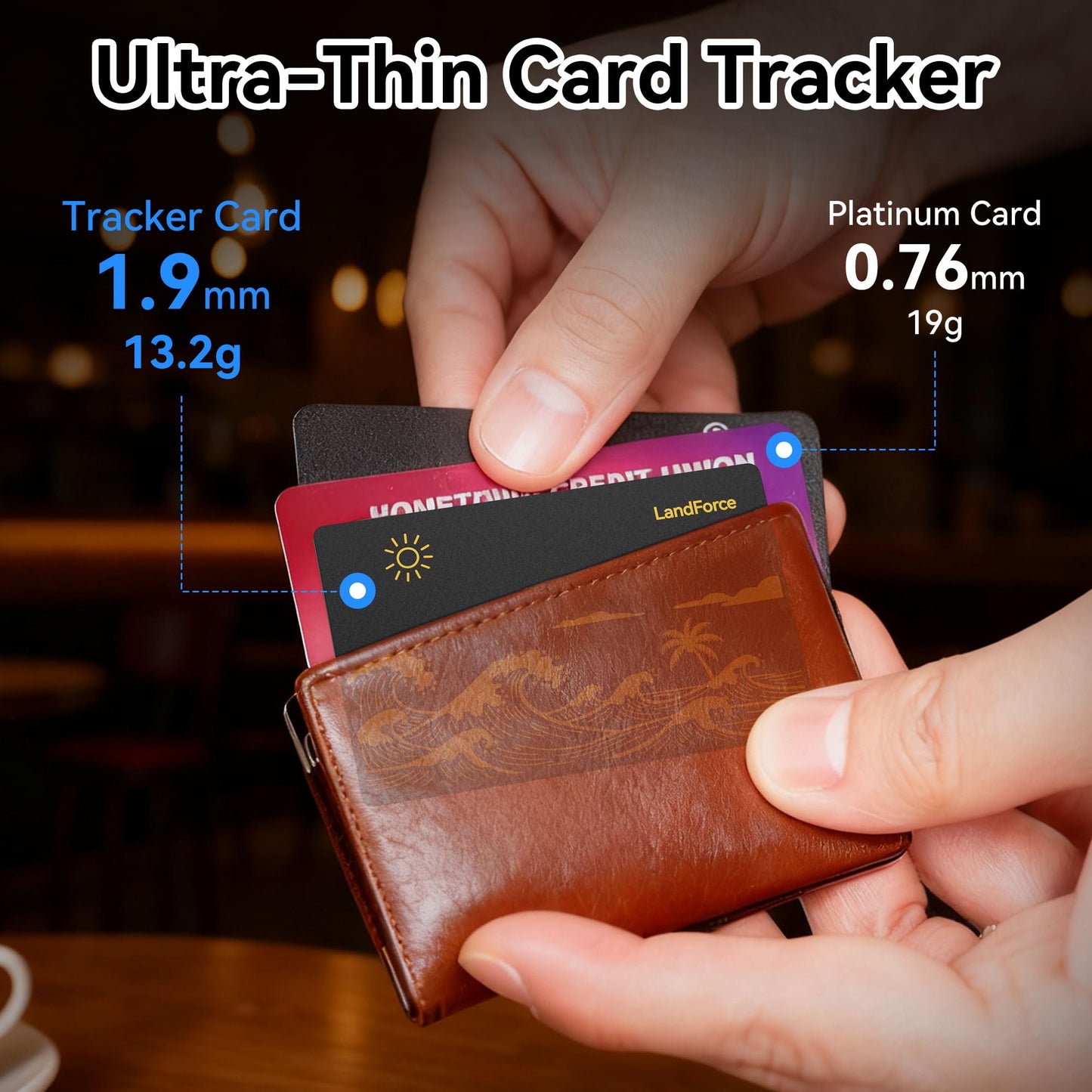 LandForce Ultra-Thin Wallet Tracker Card 0.07in IP68 Waterproof Bluetooth Tracker Smart Finder for Passport, Wireless Charging, Card Locator, iOS Only, Compatible with iPhone/iPad/Mac