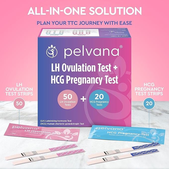 Pelvana 70 Ovulation and Pregnancy Test Strips Combo Kit - 50 LH Ovulation Test Strips + 20 HCG Pregnancy Tests - Identify Your Peak Fertility Days - Ideal for Women Trying to Get Pregnant Naturally