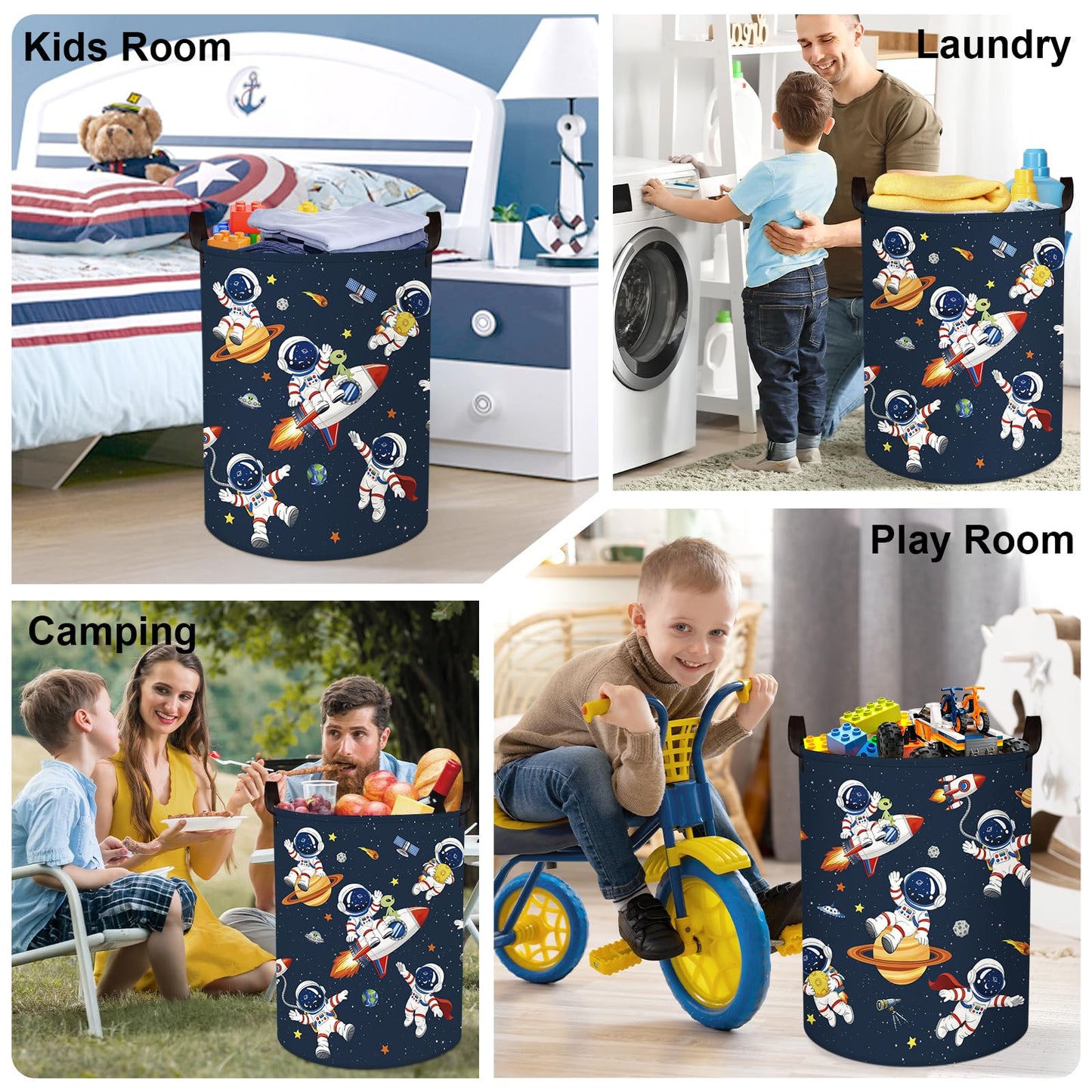 HUUMONSS Space Rockets Laundry Hamper Cartoon Astronaut Large Storage Basket Planet Collapsible Parents Organizer Boys Clothes Toy Bins for Bedroom, Bathroom, Alien, 63L