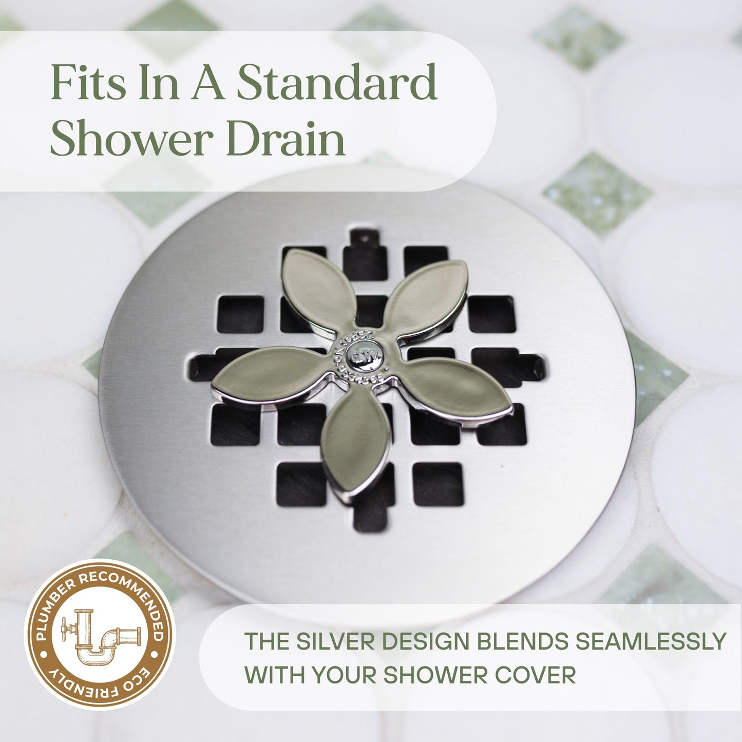 DrainWig Shower Drain Hair Catcher – Disposable Bathroom Hair Trap, Easy to Install in Shower Drain Cover, Helps Prevent Clogs – As Seen on Shark Tank - Silver Flower (12-Pack)