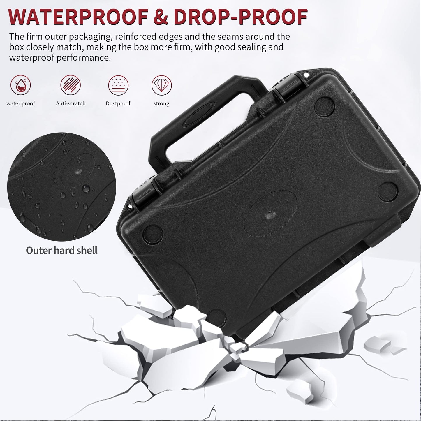 Hard Carrying Case,Shockproof Storage Box with Customizable Foam,11inch Portable Protective Tool Box for Microphone,Recorder,Electronics,Tools,Cameras,Equipment and More,11.6"x7.3"x2.8"