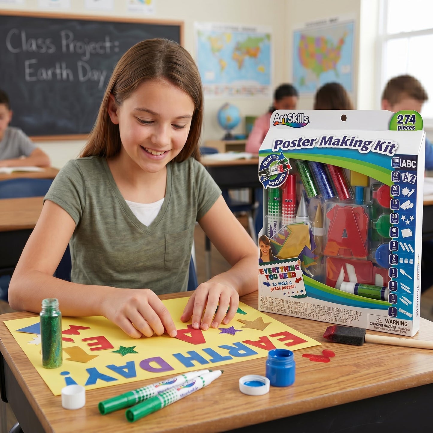 ArtSkills Poster Making Kit, Project and Crafts Science Fair Board Supplies with Markers, Stencils, Letters, Glitter, Glue and More, 274 Pieces